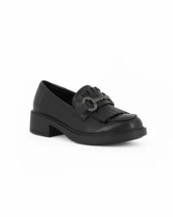 MISS GLOBO - Mocassino nero con sottopiede in memory soft, morsetto e frange