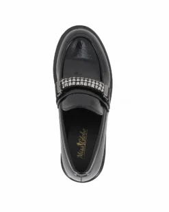 MISS GLOBO - Mocassino nero effetto vernice con morsetto in strass, tacco 5CM