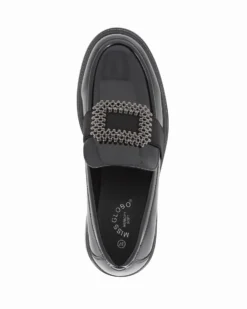 MISS GLOBO - Mocassino nero naplak con sottopiede memory soft e fascia elastica frontale con inserto metallico