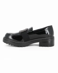 MISS GLOBO - Mocassino nero naplak con sottopiede memory soft e fascia elastica frontale con inserto metallico