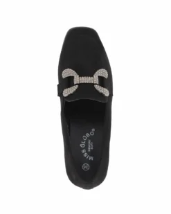 MISS GLOBO - Mocassino nero scamosciato con morsetto gioiello e sottopiede in memory soft