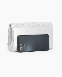 MISS GLOBO - Pochette argento con patta e paillettes, tracollina removibile