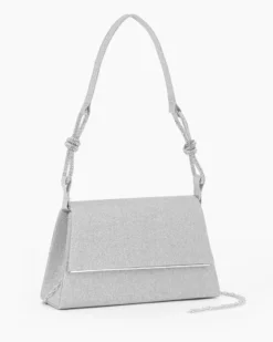 MISS GLOBO - Pochette argento in lurex  con patta e manico annoddato con strass, tracollina removibile