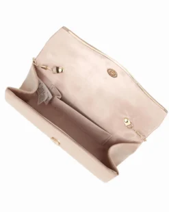 MISS GLOBO - Pochette beige con patta e dettaglio in metallo oro
