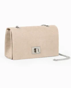MISS GLOBO - Pochette beige scamosciata con patta e chiusura a girello