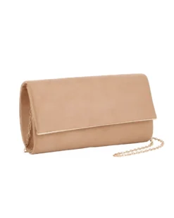 MISS GLOBO - Pochette beige scamosciata e dettaglio oro sulla patta