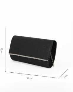 MISS GLOBO - Pochette glitterata nera con filo di strass sulla patta