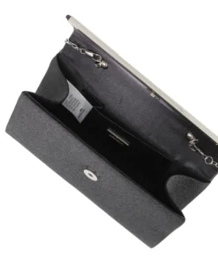 MISS GLOBO - Pochette in lurex nero con patta obliqua e dettaglio in metallo argento