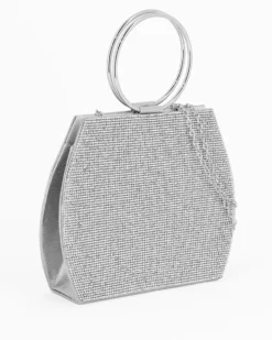 MISS GLOBO - POCHETTE LAMINATA ARGENTO CON STRASS E MANICI TONDI IN METALLO