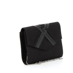 MISS GLOBO - Pochette lurex nera con fasce incrociate sulla patta