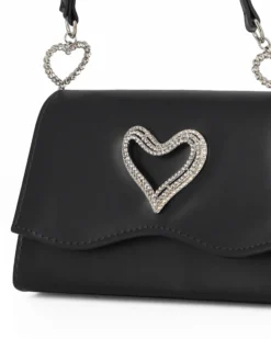 MISS GLOBO - Pochette nera con patta dettaglio cuore di strass