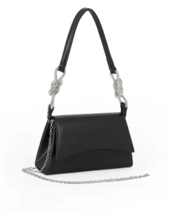 MISS GLOBO - Pochette nera con patta, dettaglio nodi in strass sul manico