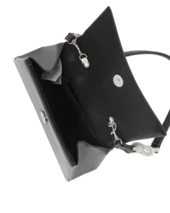 MISS GLOBO - Pochette nera con patta, dettaglio nodi in strass sul manico