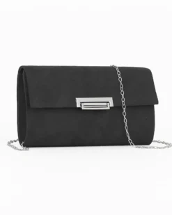 MISS GLOBO - Pochette nera effetto scamosciato con patta e chiusura in metallo