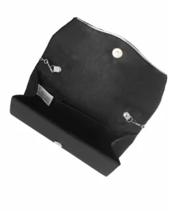 MISS GLOBO - Pochette nera in raso con strass sulla patta