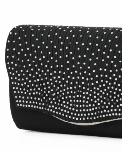 MISS GLOBO - Pochette nera in raso con strass sulla patta