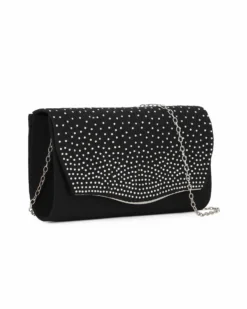 MISS GLOBO - Pochette nera in raso con strass sulla patta