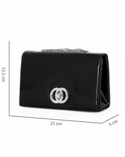 MISS GLOBO - Pochette nera in vernice con patta e chiusura a girello