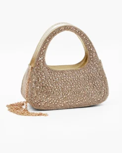MISS GLOBO - Pochette oro a due manici tutta strass, tracolla removibile