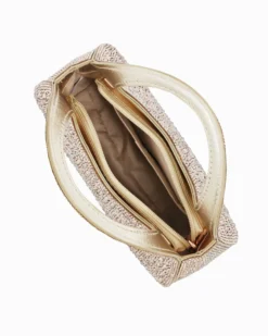 MISS GLOBO - Pochette oro a due manici tutta strass, tracolla removibile
