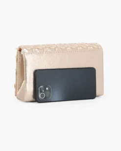 MISS GLOBO - Pochette oro con patta e paillettes, tracollina removibile