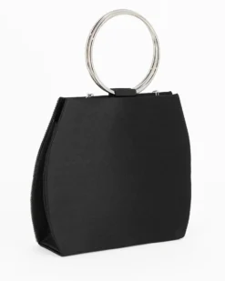 MISS GLOBO - POCHETTE RASO NERO CON STRASS E MANICI TONDI IN METALLO