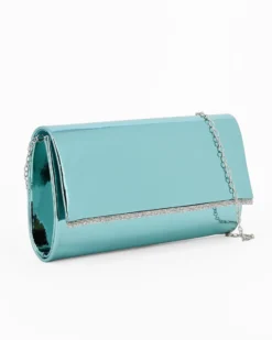 MISS GLOBO -Pochette turchese effetto specchio con inserto strass