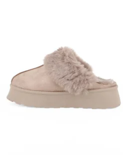 MISS GLOBO - Sabot khaki scamosciato con pelliccia