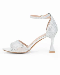 MISS GLOBO - Sandalo argento con strass e cinturino alla caviglia, tacco 8CM