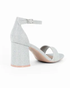 MISS GLOBO - Sandalo argento in lurex con sottopiede in VERA PELLE e cinturino alla caviglia, tacco 7CM
