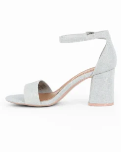 MISS GLOBO - Sandalo argento in lurex con sottopiede in VERA PELLE e cinturino alla caviglia, tacco 7CM