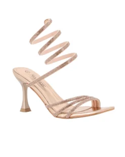 MISS GLOBO - Sandalo a spirale champagne in strass con punta quadrata, tacco 8CM