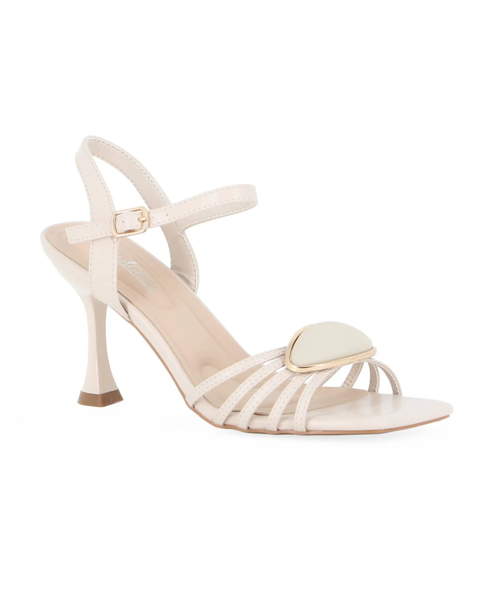 MISS GLOBO - Sandalo beige con dettaglio frontale e punta quadrata, tacco 8CM