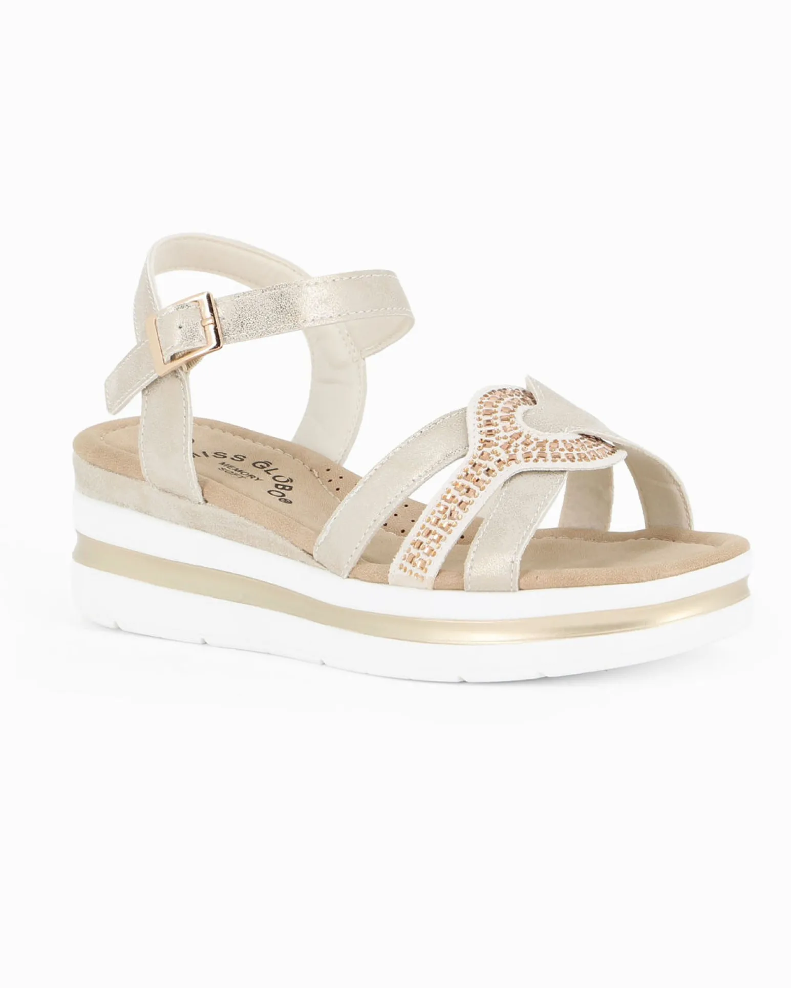 MISS GLOBO - Sandalo beige platform con sottopiede memory soft e dettaglio strass, zeppa 5CM