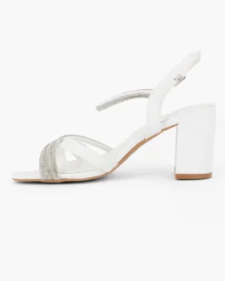 MISS GLOBO - Sandalo bianco con strass e punta quadrata, tacco 7CM