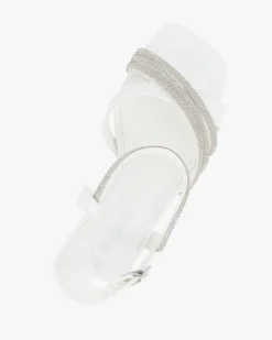 MISS GLOBO - Sandalo bianco con strass e punta quadrata, tacco 7CM