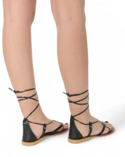 MISS GLOBO - Sandalo nero infradito lace-up, MADE IN ITALY