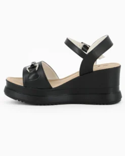 MISS GLOBO - Sandalo nero platform con sottopiede memory soft e morsetto, zeppa 7CM