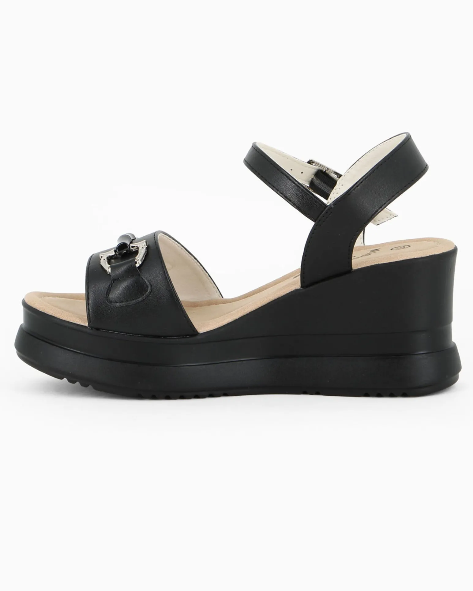 MISS GLOBO - Sandalo nero platform con sottopiede memory soft e morsetto, zeppa 7CM