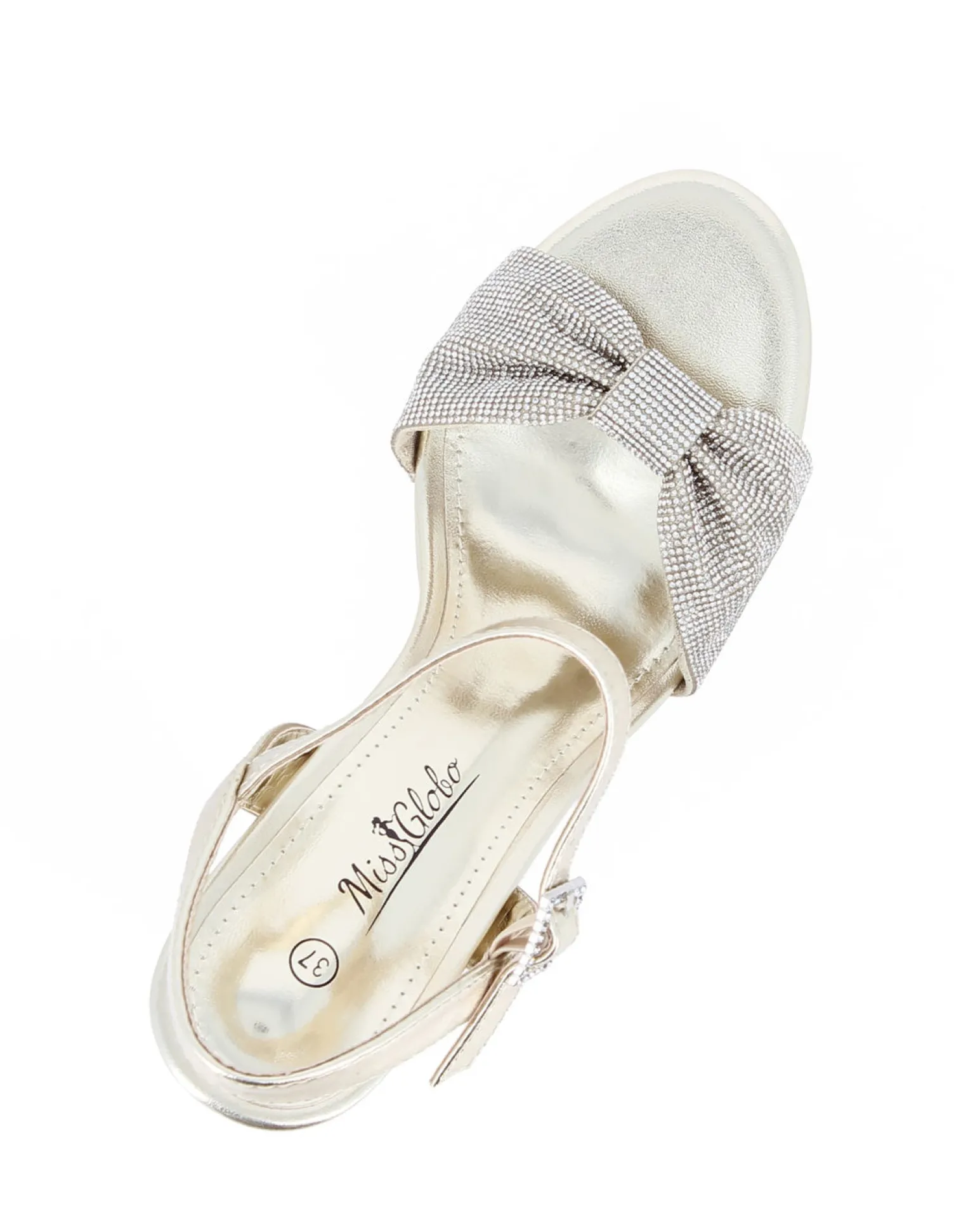 MISS GLOBO - Sandalo oro con nodo in strass, tacco 9CM