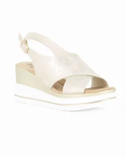 MISS GLOBO - Sandalo platform beige con sottopiede in memory soft, zeppa 5CM