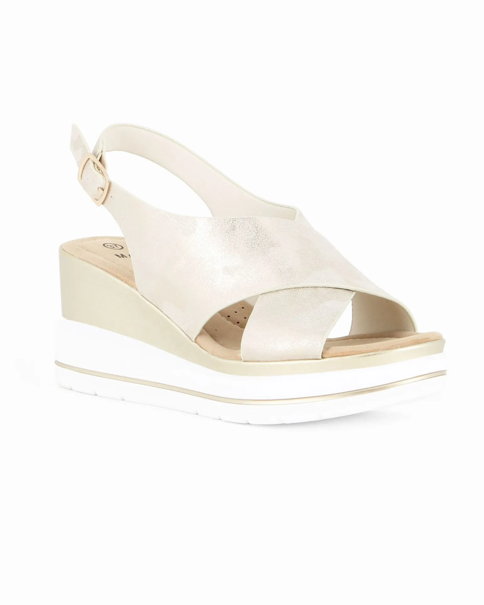 MISS GLOBO - Sandalo platform beige con sottopiede in memory soft, zeppa 5CM