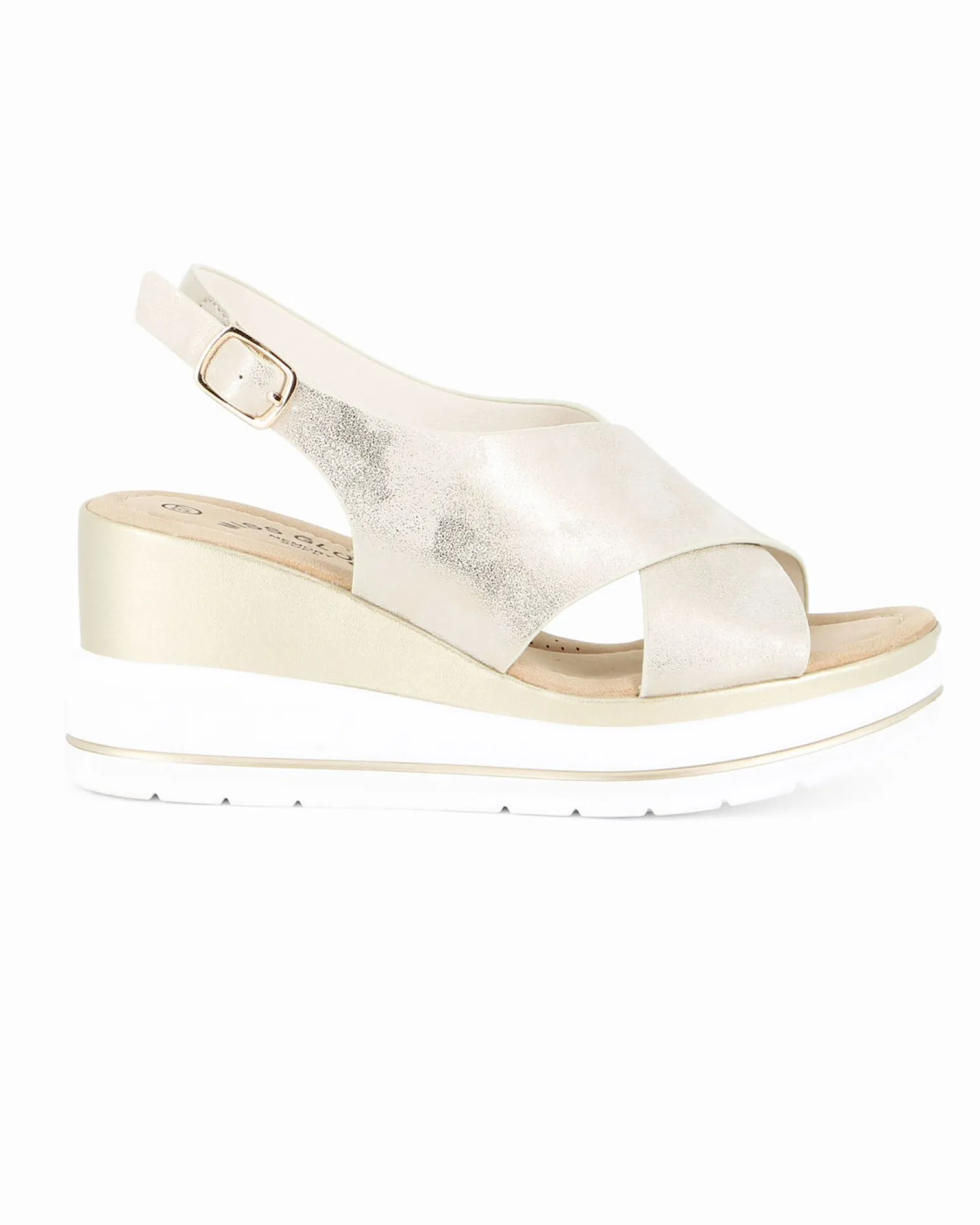 MISS GLOBO - Sandalo platform beige con sottopiede in memory soft, zeppa 5CM
