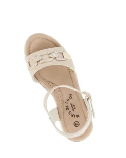 MISS GLOBO - Sandalo platform beige/cuoio con fascia intrecciata e cinturino alla caviglia