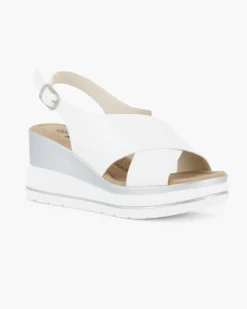 MISS GLOBO - Sandalo platform bianco con incrocio frontale e sottopiede in memory soft, zeppa 7,5CM