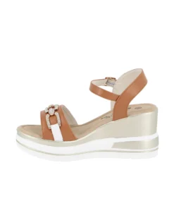 MISS GLOBO - Sandalo platform cuoio e bianco con sottopiede in memory soft e morsetto in strass, tacco 7CM