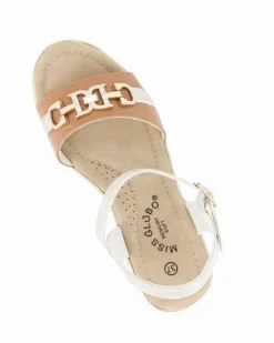 MISS GLOBO - Sandalo platform cuoio/beige con sottopiede in memory soft e morsetto con strass, zeppa 7CM