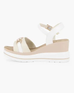 MISS GLOBO - Sandalo platform panna/bianco con sottopiede in memory soft e morsetto con strass, zeppa 7CM