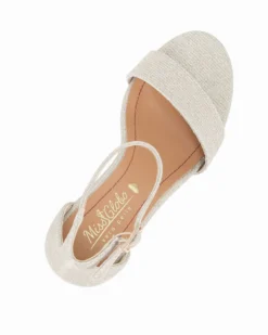MISS GLOBO - Sandalo platino in lurex con sottopiede in VERA PELLE e cinturino alla caviglia, tacco 7CM