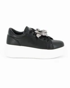 MISS GLOBO - Scarpa nera con fiore in strass e fondo bianco